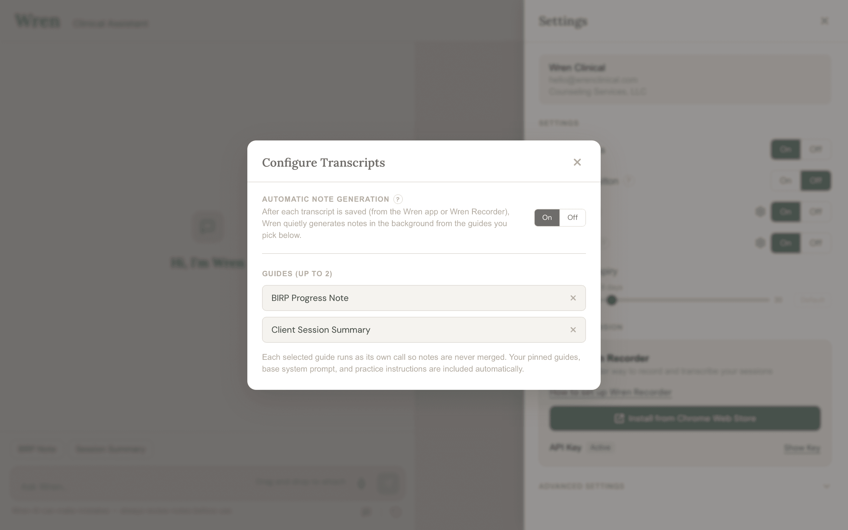 Automatic note generation settings