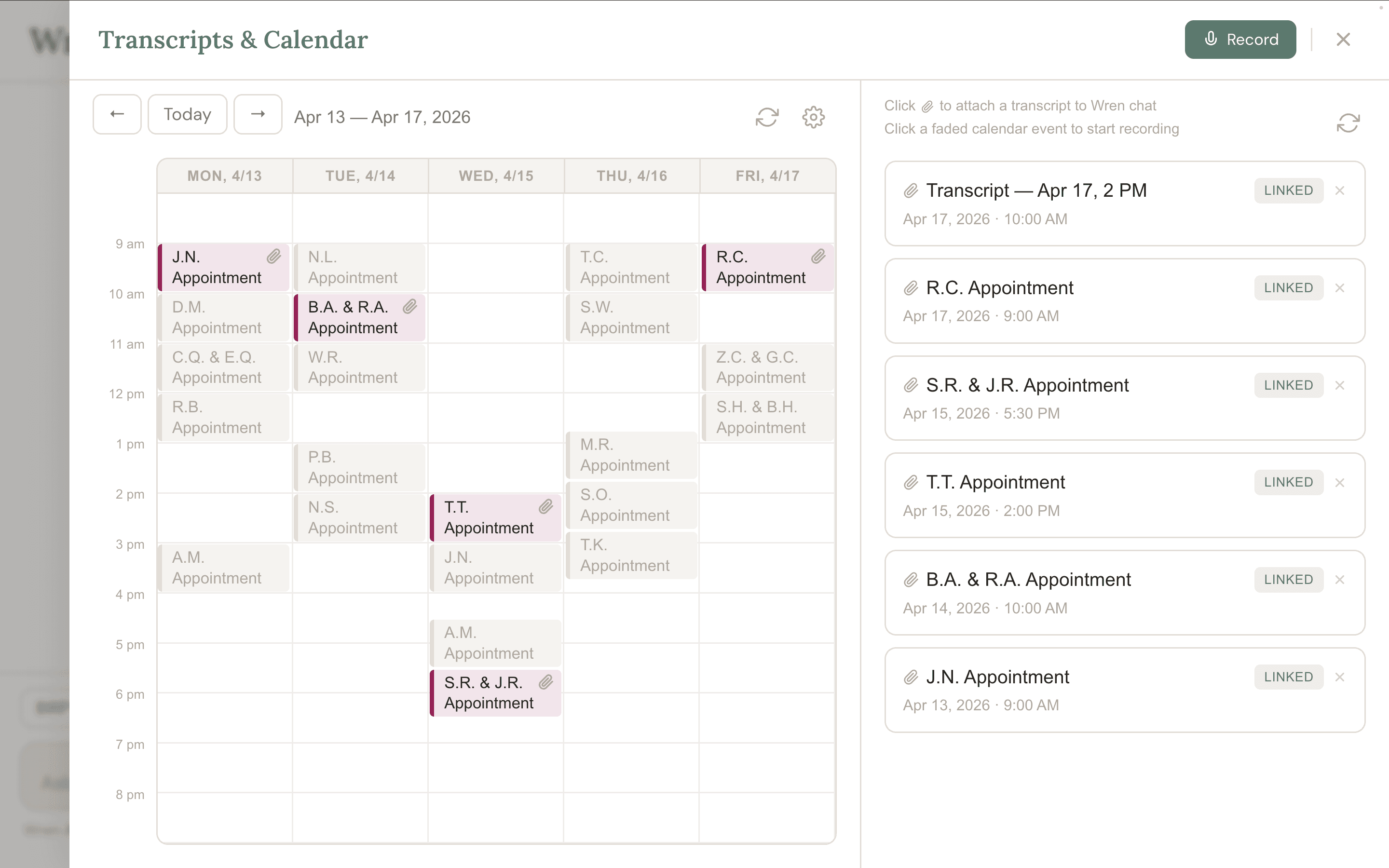 Calendar with appointments