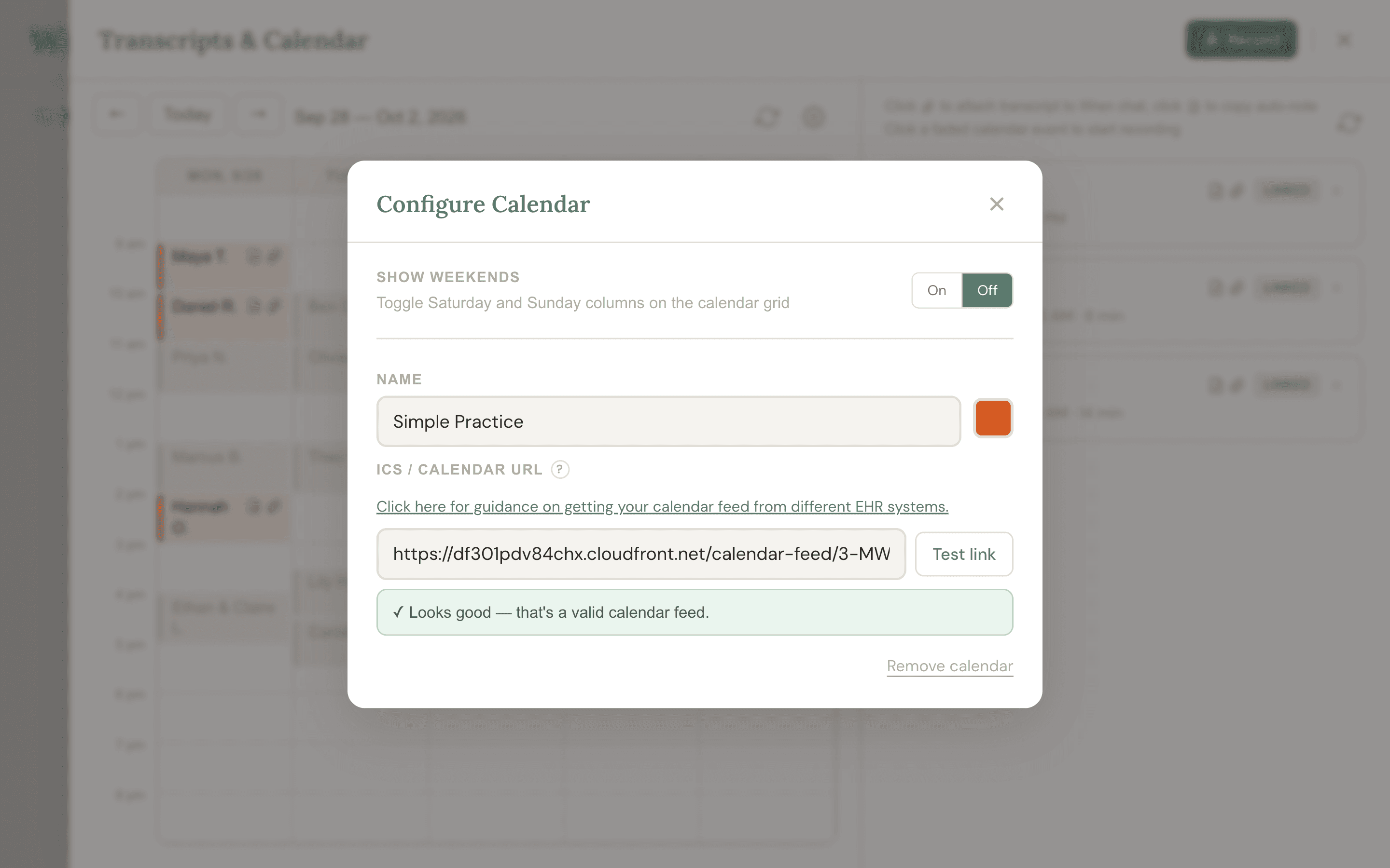 Calendar settings