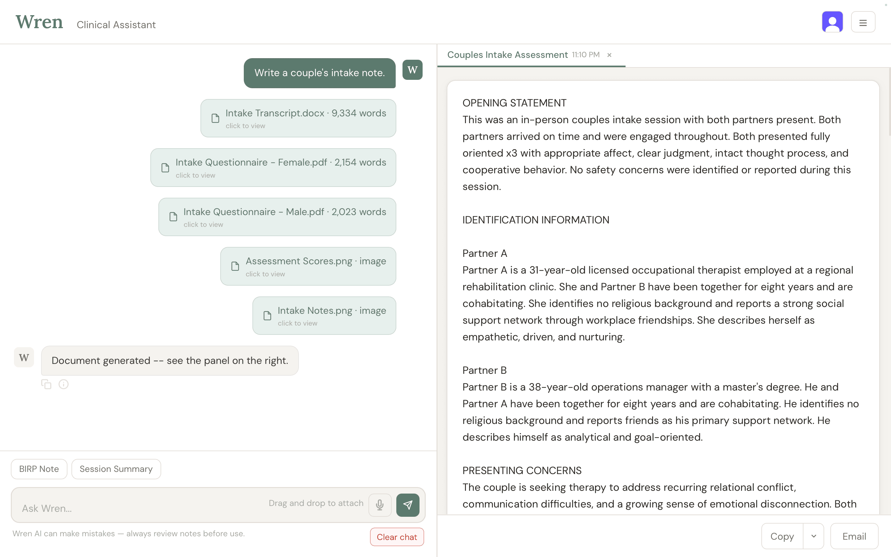 Intake note from multiple attachments