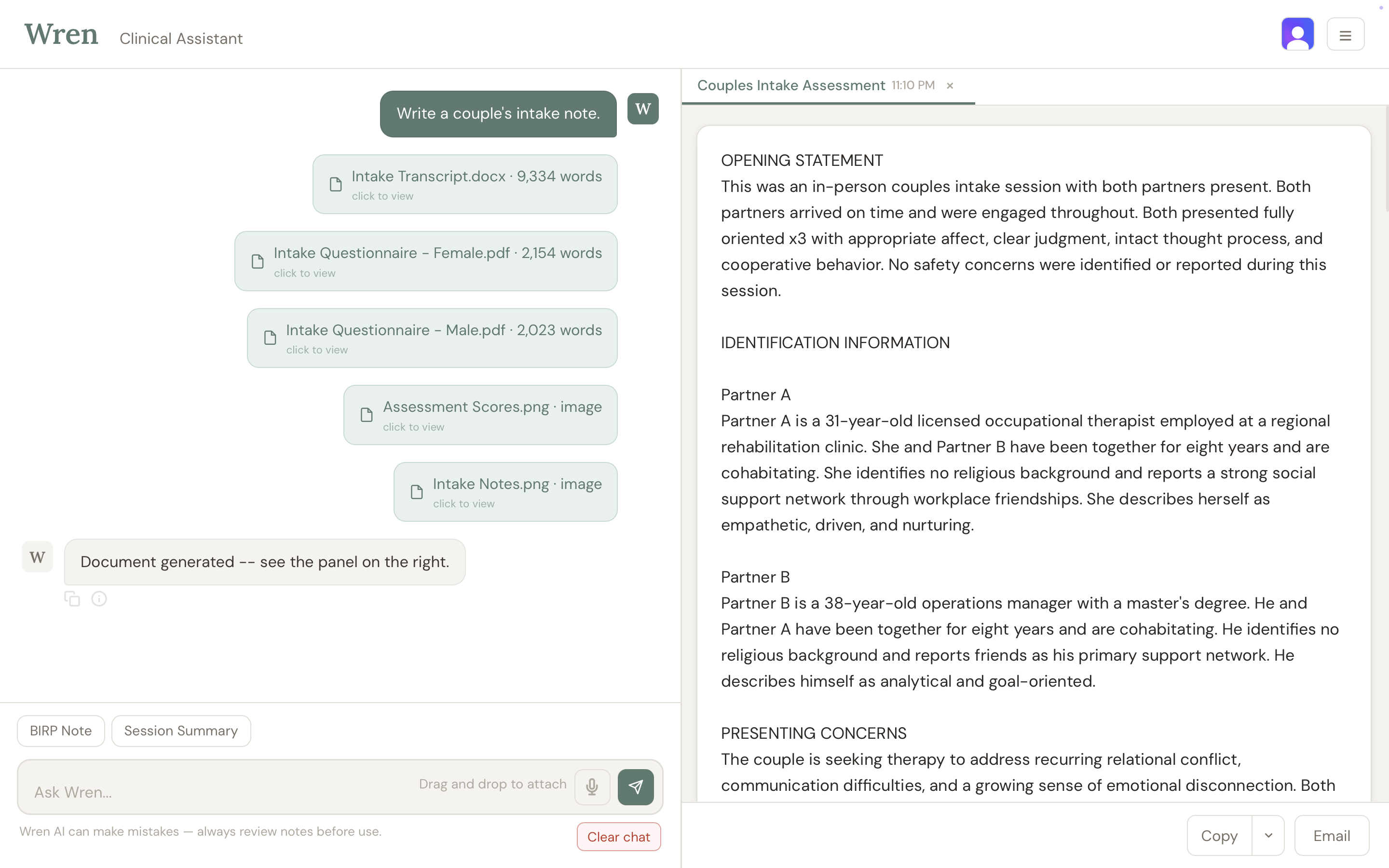 Intake note from multiple attachments